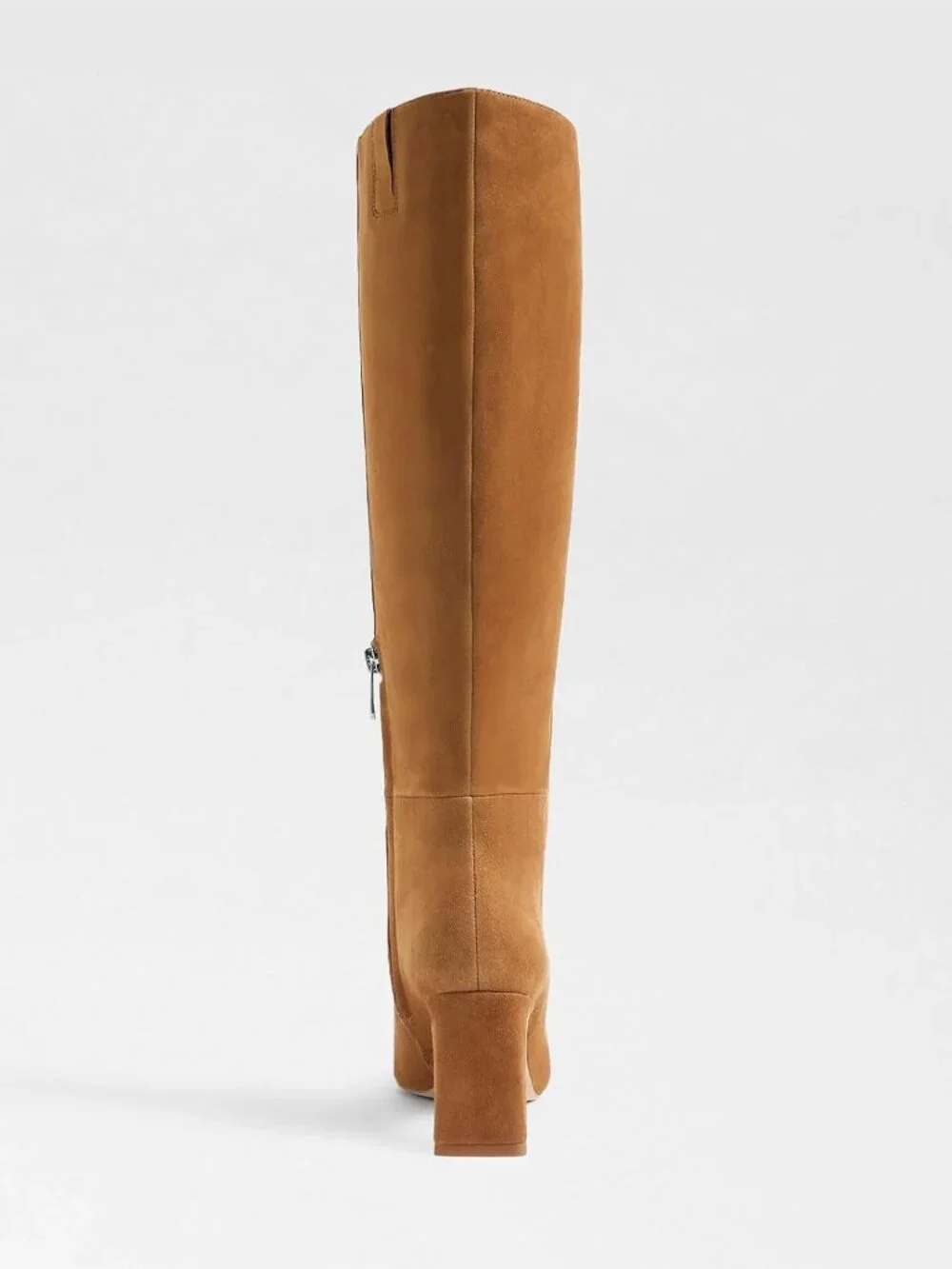 Women's Brown Chunky Heel Pointed Toe Faux Suede Side Zipper Knee High Boots